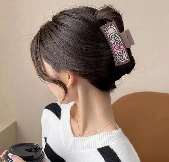 Western Denim Girl Cactus Sunflower Letter Hair Claw