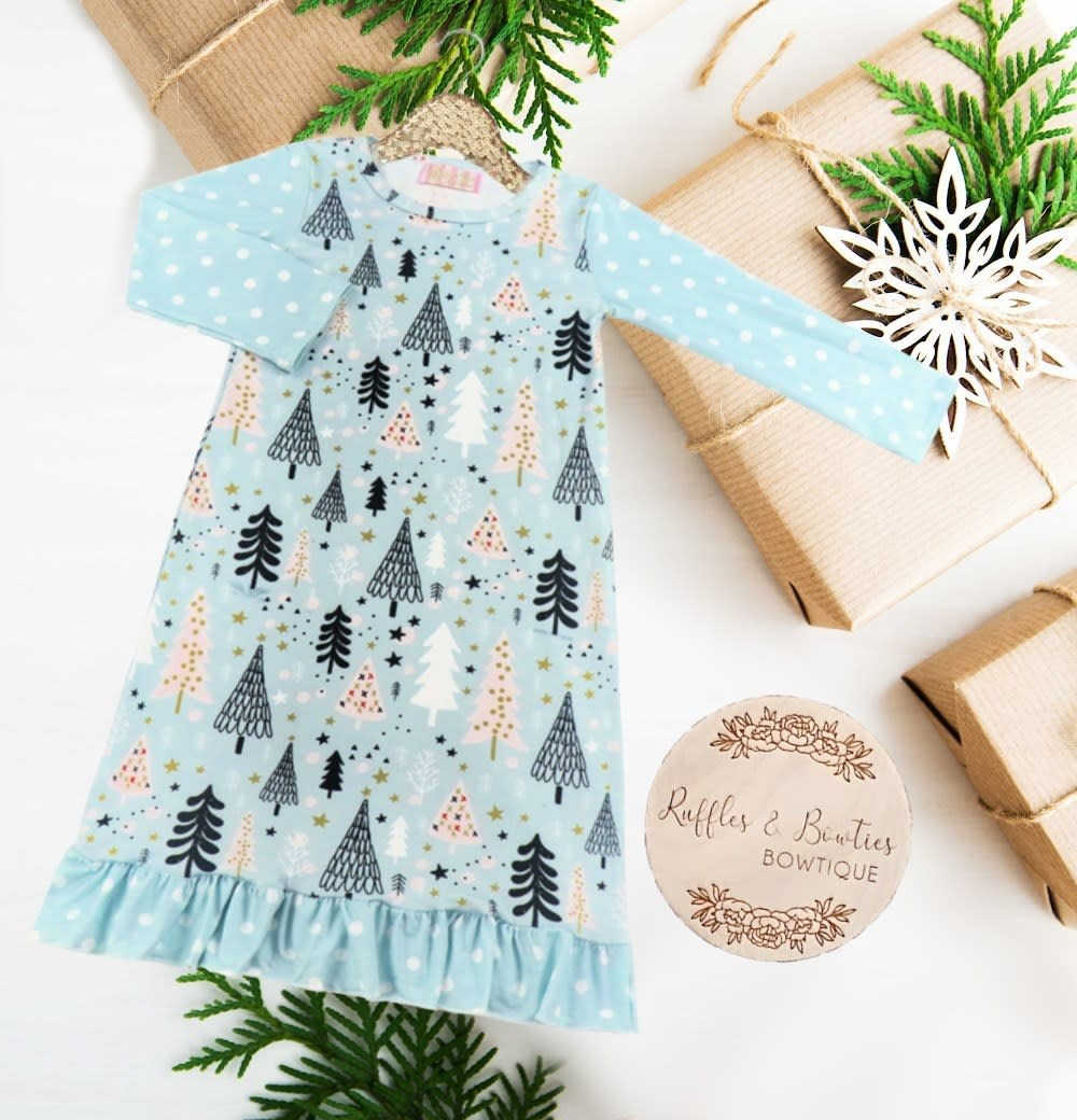 Girls Christmas Night Gowns - Turquoise Trees