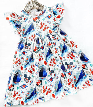Girls Fun Character Dresses - Mouse Cruise - saviour circles, mickey cruise line, disney cruise line, captain mickey, captain minnie