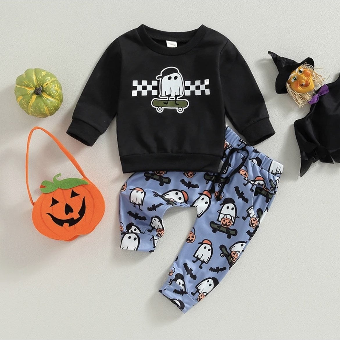$10.00 - 3-6MX2, 6-12MX3, 12-24MX1 - Halloween Skateboard Ghost Set