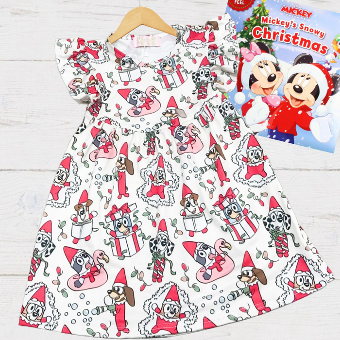 Girls Fun Holiday Character Dresses - Cute Holiday Bluey Doggos
