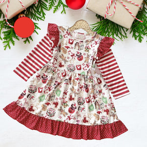 Winter Fun Girls Twirl Dresses - Long Sleeve Character Cookie