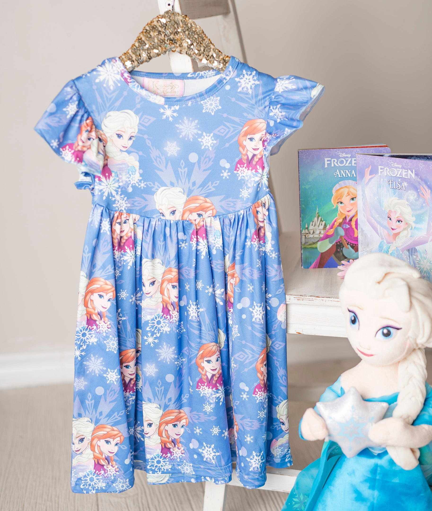 Girls Fun Character Dresses - Blue Sister Snowflake - anna and elsa from frozen