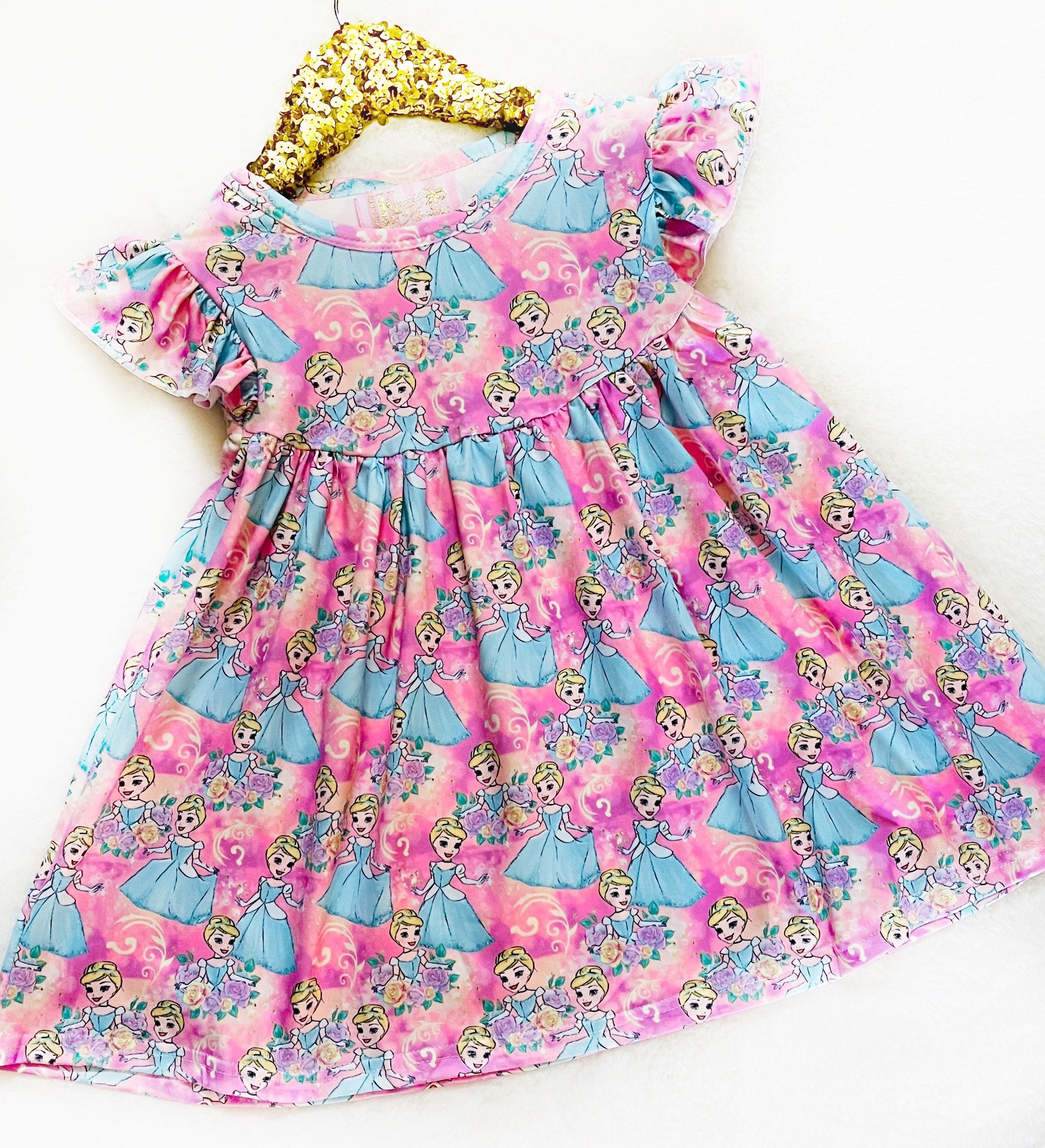 Girls Fun Character Dresses - Pink Cinderella with peach & purple roses