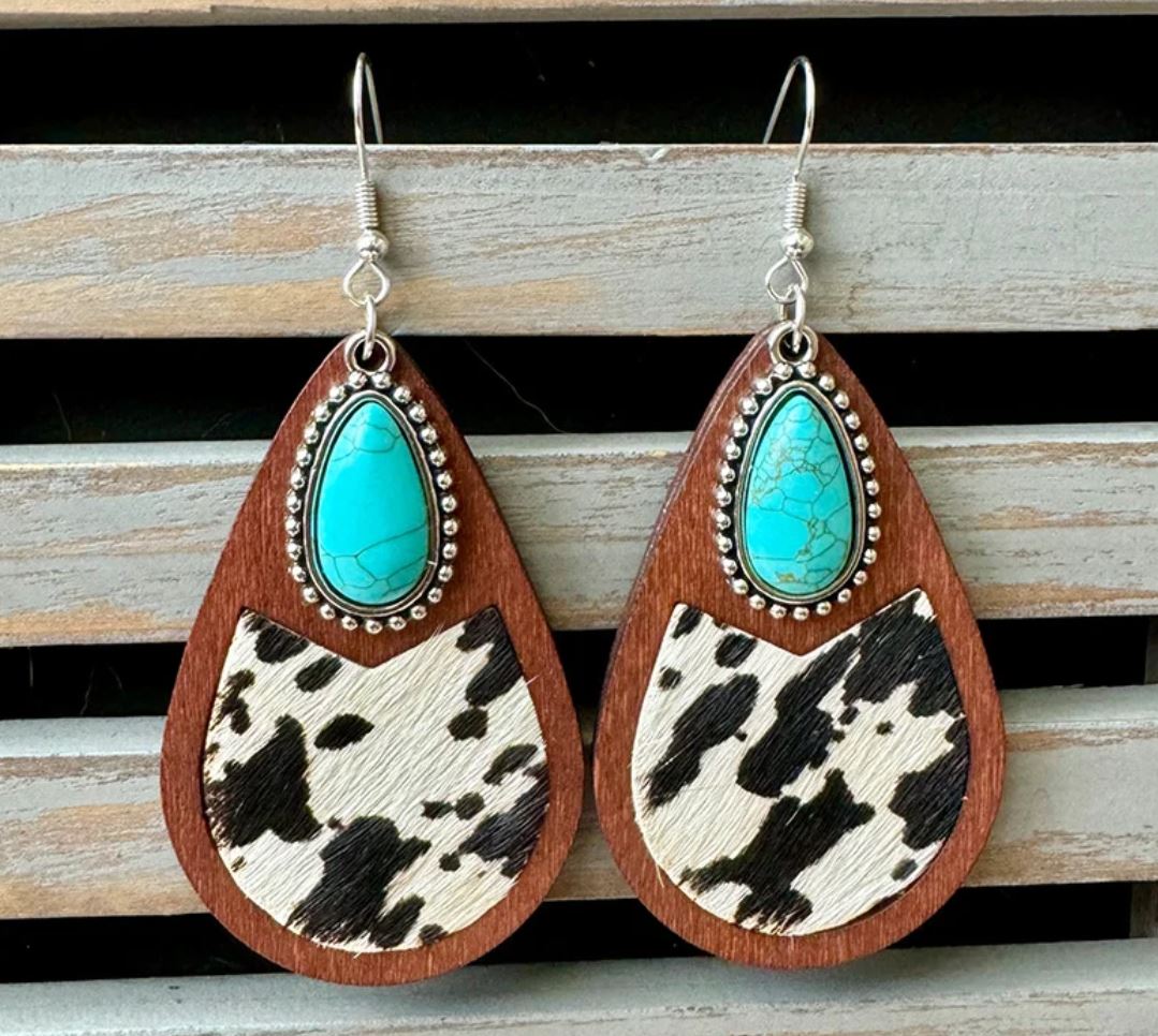 Western Genuine Leather Earrings Classic Horsehair Leopard Print Embossed Cowhide Water Drop Vintage Earrings Fashion Ear Jewelry