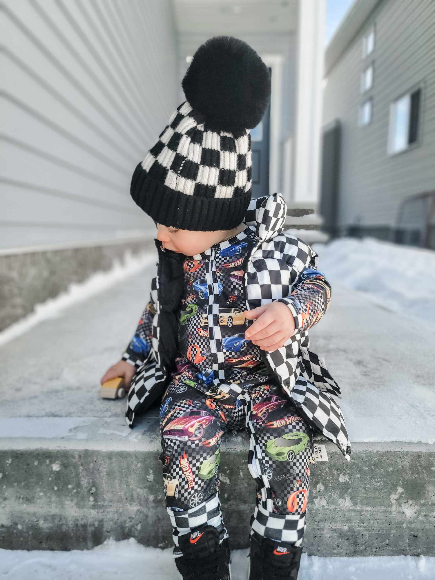 Infant Boys Race Car Checkered Double Zipper Sleeper