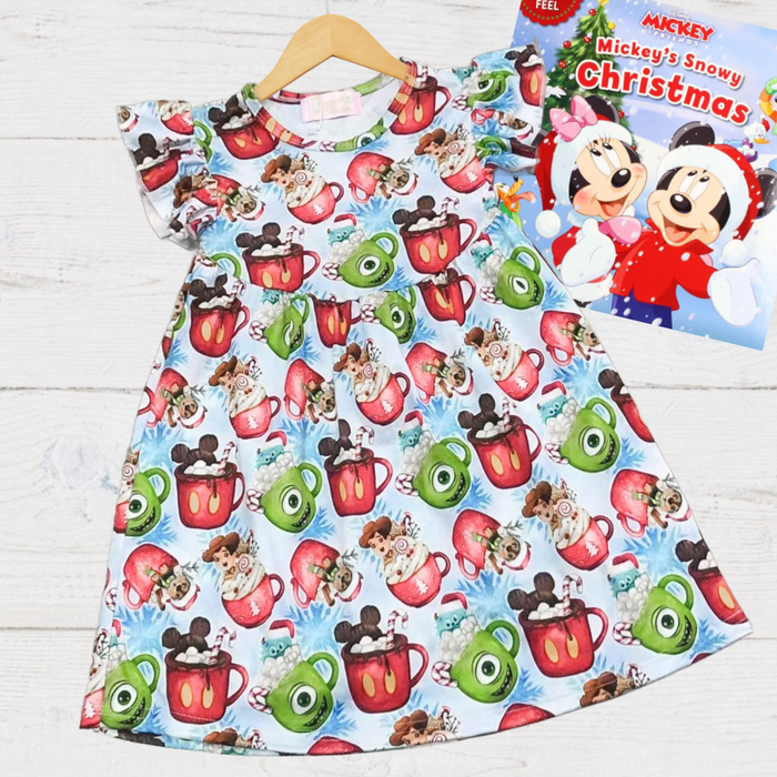 Girls Fun Holiday Character Dresses - Colourful Disney & Pixar Character Hot Cocoa