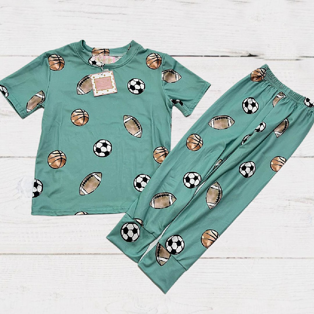 Boys 2 Piece Short Sleeve Pajamas Sports Balls