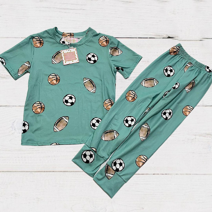 Boys 2-Piece Short Sleeve Pajamas - Sports Balls