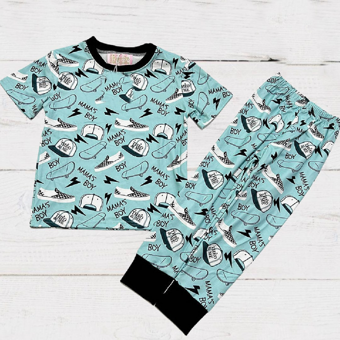 Boys 2-Piece Short Sleeve Pajamas - Blue Mamas Boy Skateboards