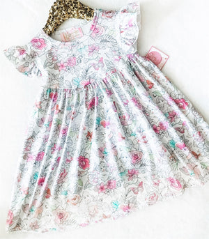 Girls Fun Character Dresses - Floral Sketch Princesses | White Blush