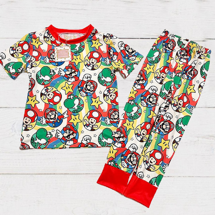 Boys 2-Piece Short Sleeve Pajamas - Mario & Friends Mushroom Carts