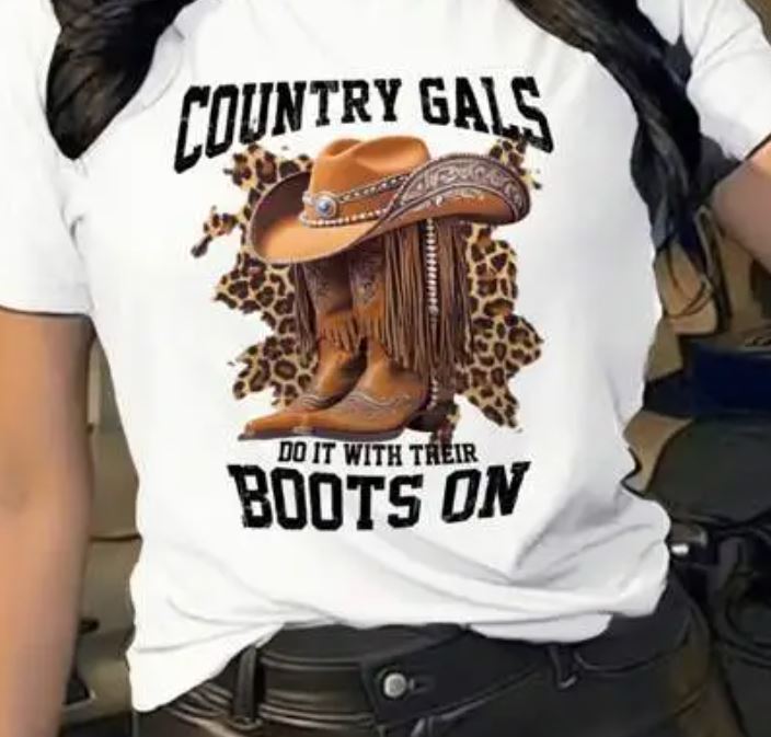 Women Fashion Casual Western Printed Short-Sleeve T-Shirt - Cowgirls do it with their Boots On
