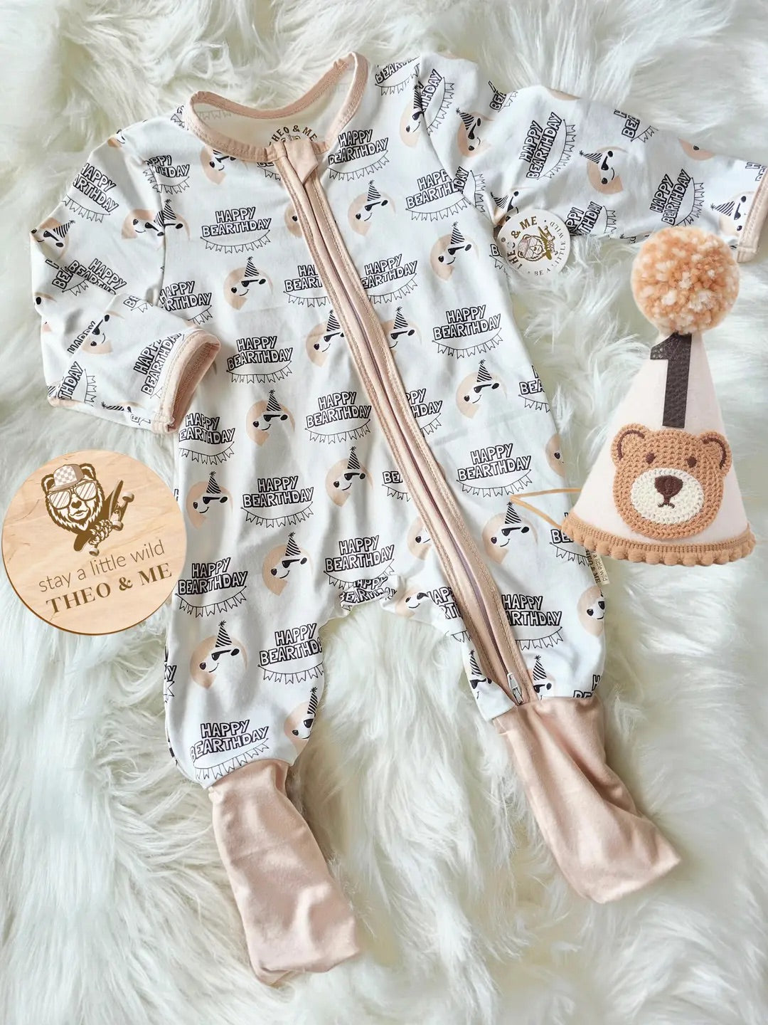 Baby Boy First Birthday Sleepers Jumpsuit - Bear