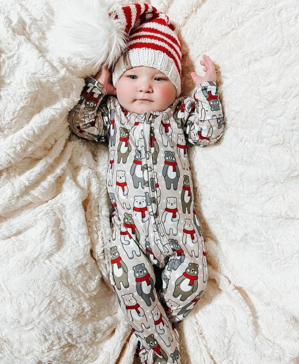 Holiday Baby Zippies Sleepers - Bear In Red Scarf