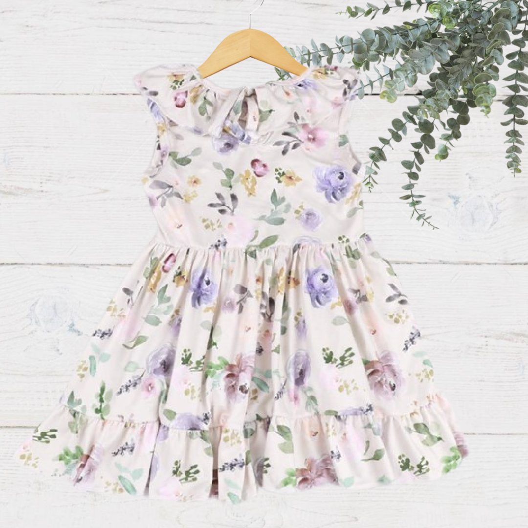 Girls Blush/Tan Watercolor Floral Dress