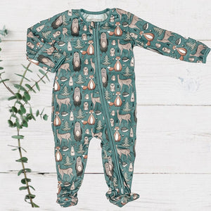 Boys Soft Sleepers With Double Zippers - Green Forest Friends