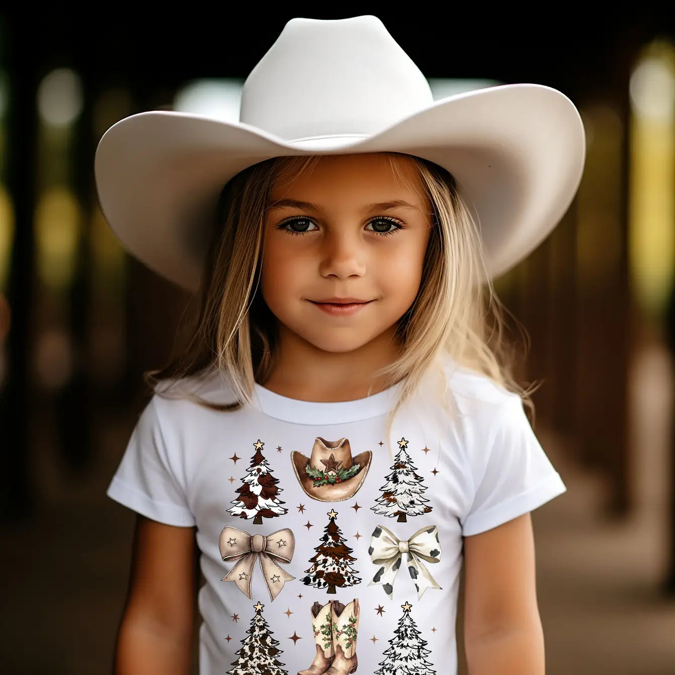 Festive Western Toddler Christmas T-Shirt with Bows & Boots