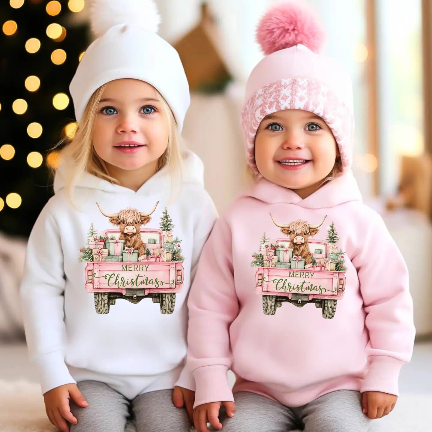 Highland Cow & Vintage Truck Toddler Christmas Sweat Shirt