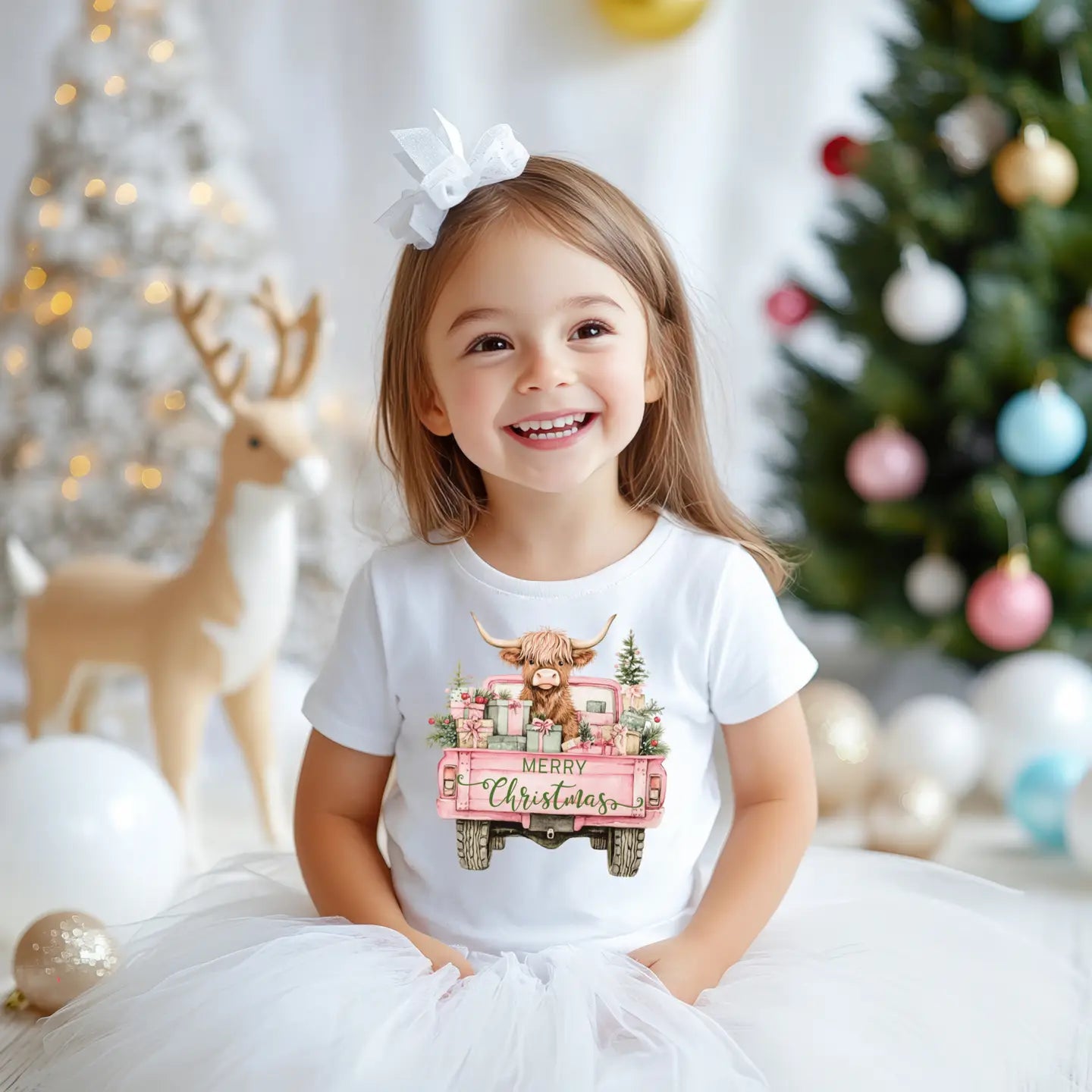 Highland Cow & Vintage Truck Toddler Christmas T-Shirt
