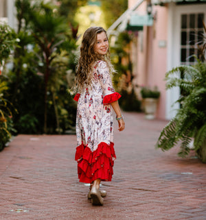 Girls Long Ruffle Holiday/Christmas Dresses - Red Nutcracker