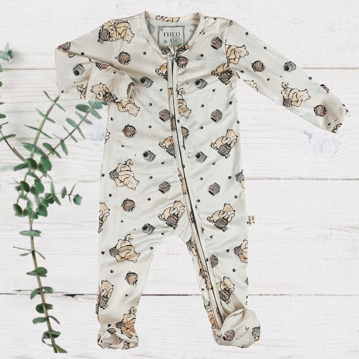 Boys Soft Sleepers With Double Zippers - White Pooh Bear