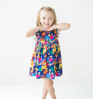 Girls Fun Character Dresses - Navy Blue Lion King