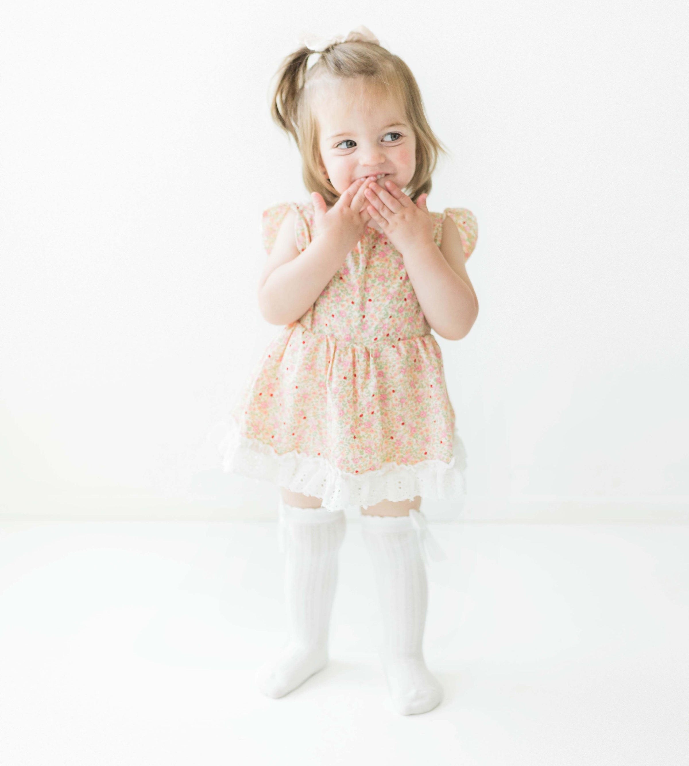 Baby Girls Peach Floral - Lace Skirt Romper