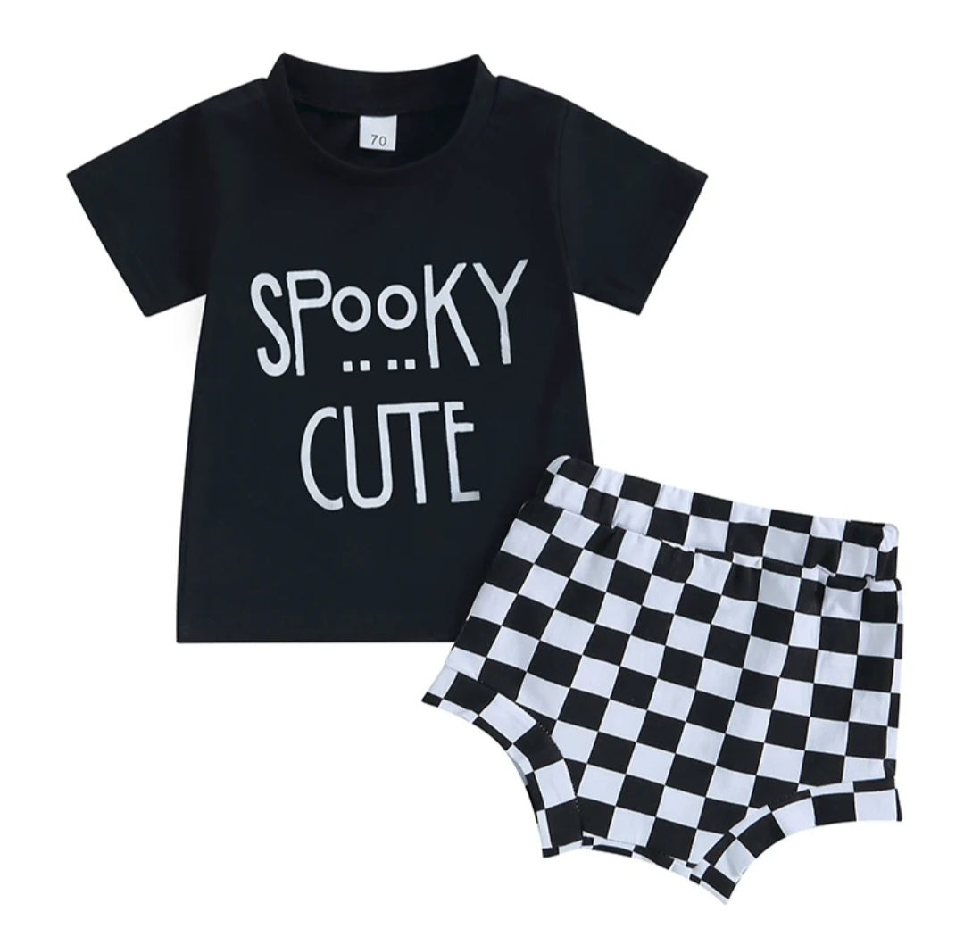 $10.00 - 3-6MX1, 12-24MX1 - Halloween Spooky Cute Checker Short Set 2 Pc Set