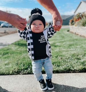 Black Pom Black Checkered Knit Hat