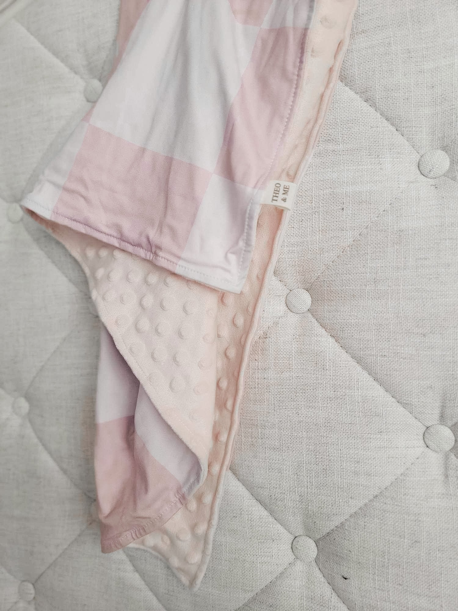 Kids Blankets Minky & Cotton Spandex - Blush/Tan Check