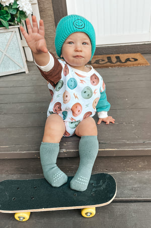 Theo & Me - Multi-Color Smiley Faces & Lightning Bolts Sweatshirt Romper