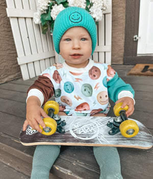 Theo & Me - Multi-Color Smiley Faces & Lightning Bolts Sweatshirt Romper