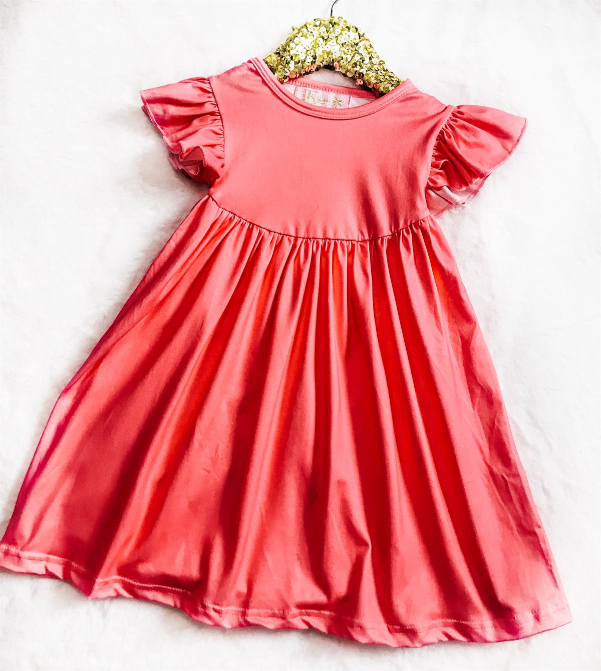 Girls Summer Solid Coral Dress - cap sleeves