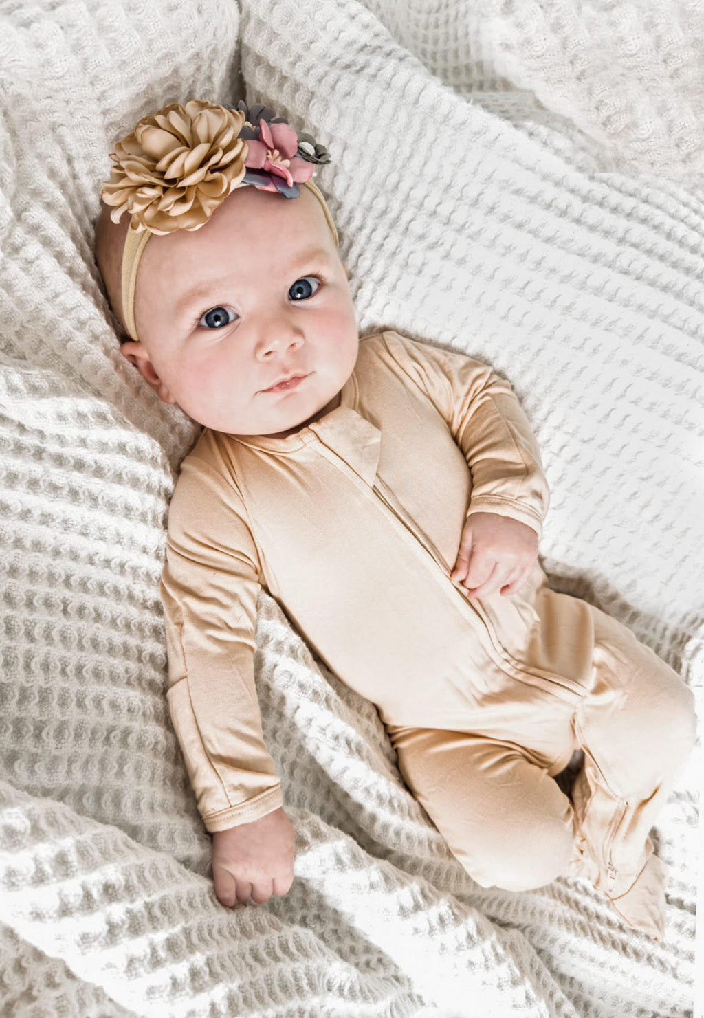 Gender Neutral Bamboo Convertable Double Zipper Zippies - Blush/Tan