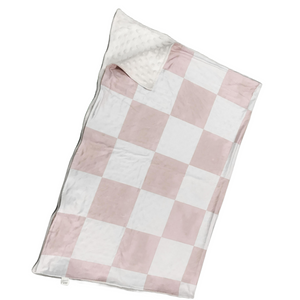Kids Blankets Minky & Cotton Spandex - Tan Check/Pink Check