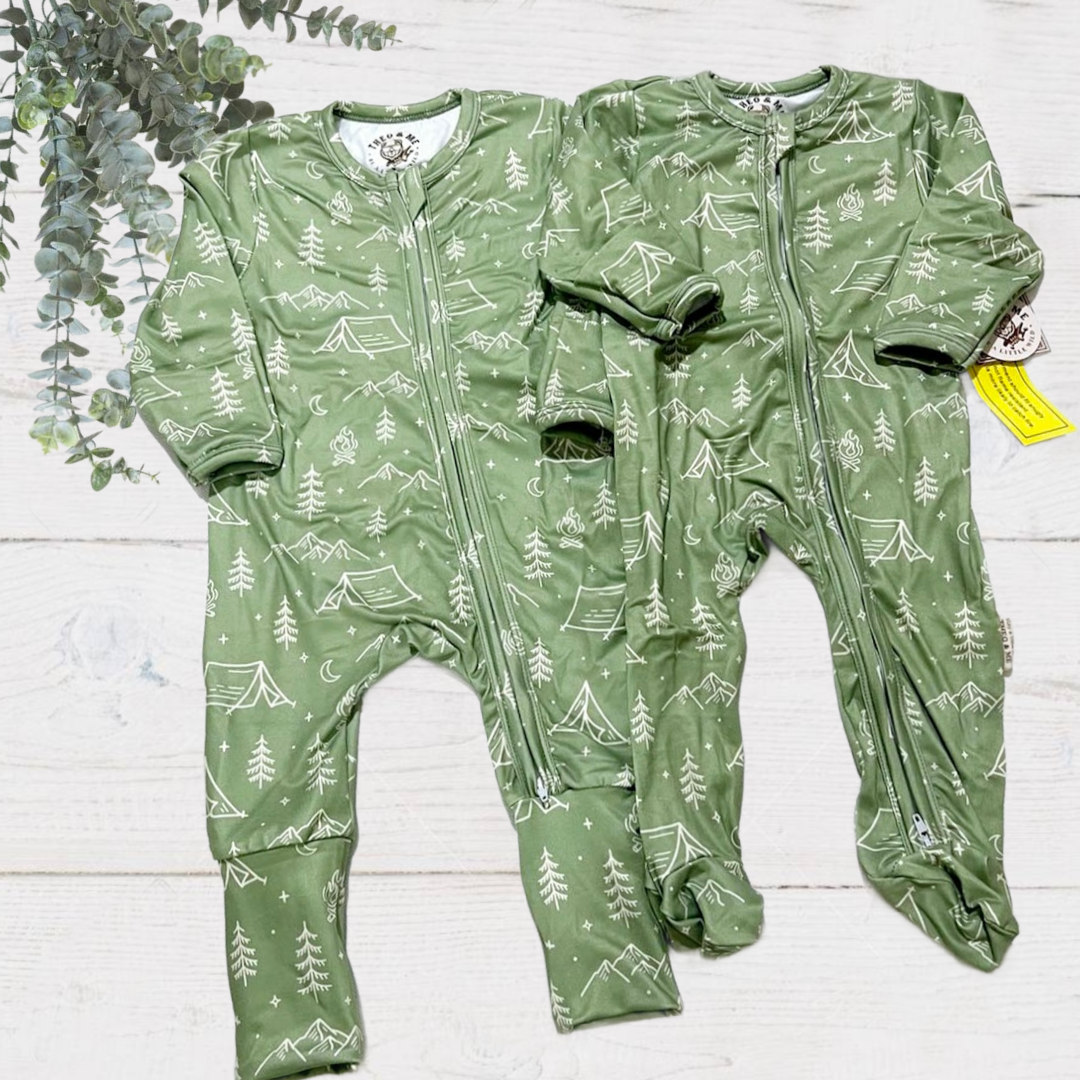 Baby Boys Double Zipper Soft Sleeper - Green Doodle Mountain Camp