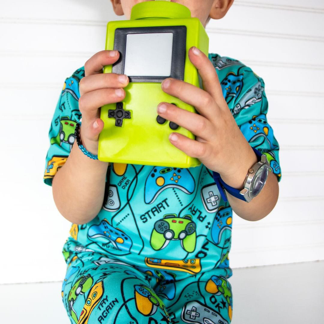 Boys 2-Piece Short Sleeve Pajamas - Turquoise Video Games