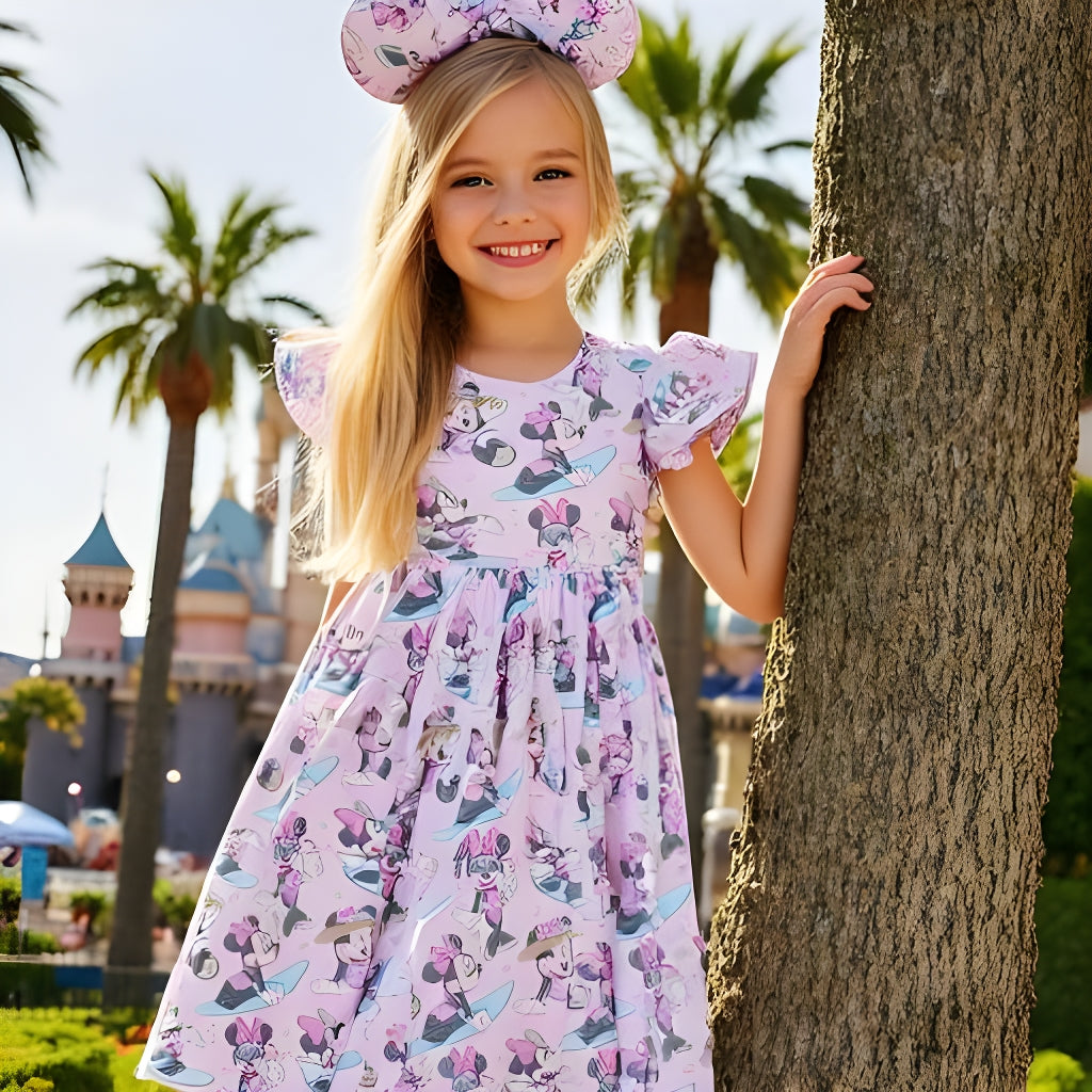 Girls Fun Character Dresses - Pastel Surfboard Minnie
