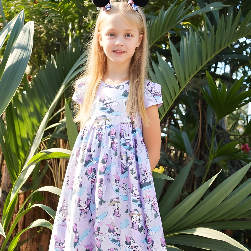 Girls Fun Character Dresses - Pastel Surfboard Minnie