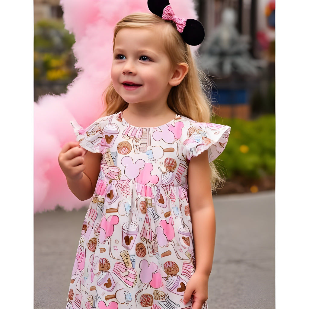 Girls Fun Character Dresses - Pink Popcorn & Cookies
