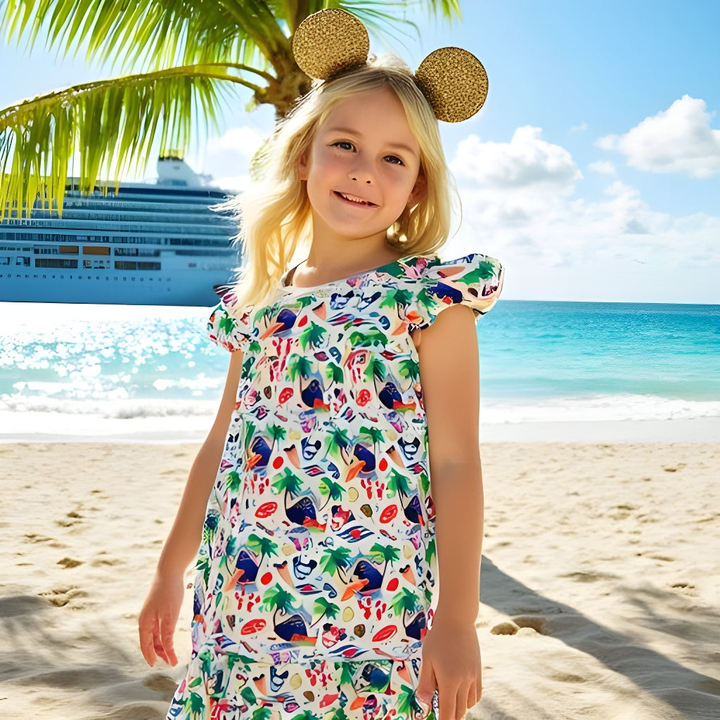 Girls Fun Character Dresses - Cruise & Palm Trees
