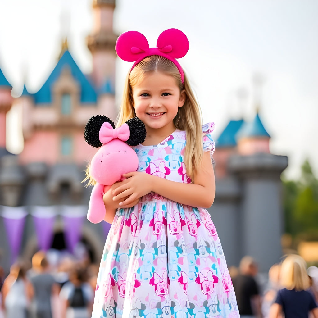 Girls Fun Character Dresses - Pink & Pastel Minnie Heads
