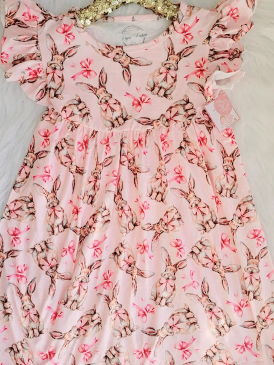 Girls Easter Fun Character Dresses - Pink Bunnies with Bows