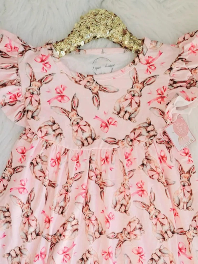 Girls Easter Fun Character Dresses - Pink Bunnies with Bows