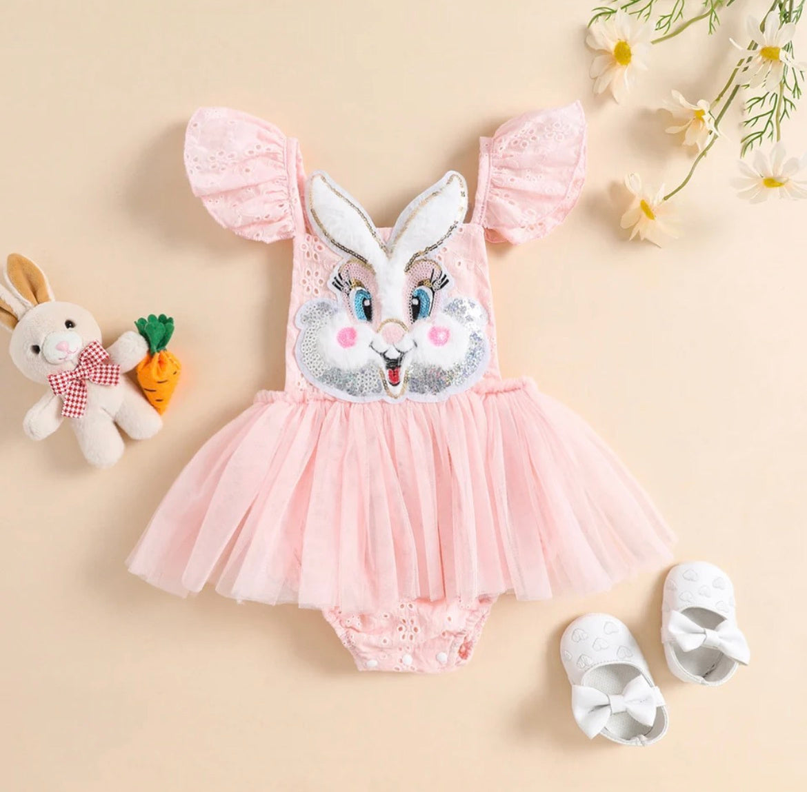 Baby Easter Pink Rabbit Tutu Skirted Romper