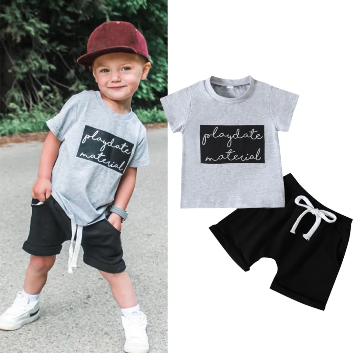 Boys 2 Piece Shorts Sets - Grey Playdate Material