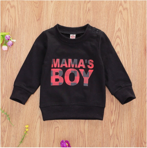 Kids Red Plaid Mama's Boy Sweatshirt in Black