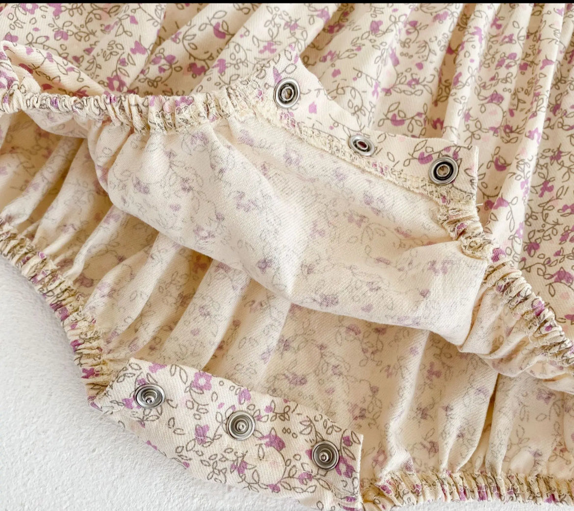 Baby & Toddler Girls Twinning - Mauve Vintage Floral Rompers & Dresses - showing romper snaps