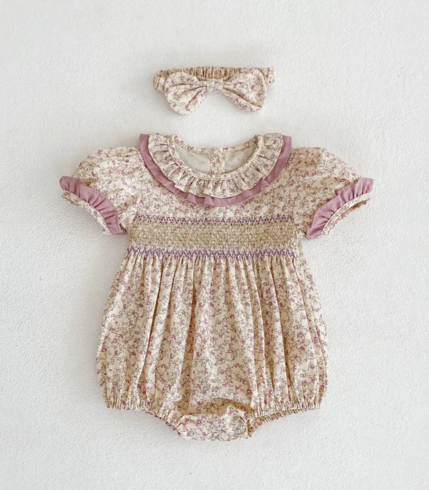 Baby & Toddler Girls Twinning - Mauve Vintage Floral Rompers & Dresses - romper front